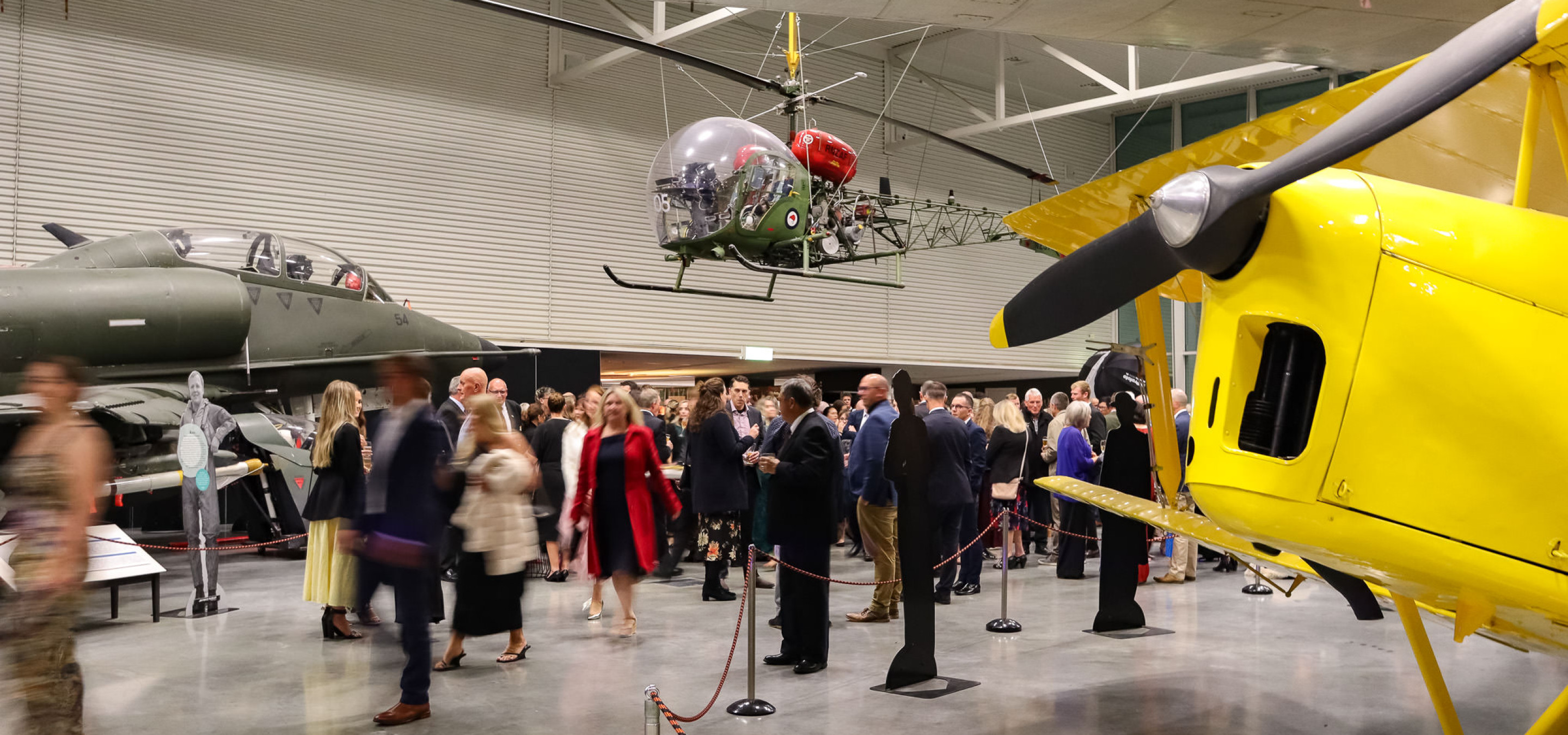 Guests gather for an event in the historic Aircraft Hall of The Air Force Museum of NZ, Christchurch.