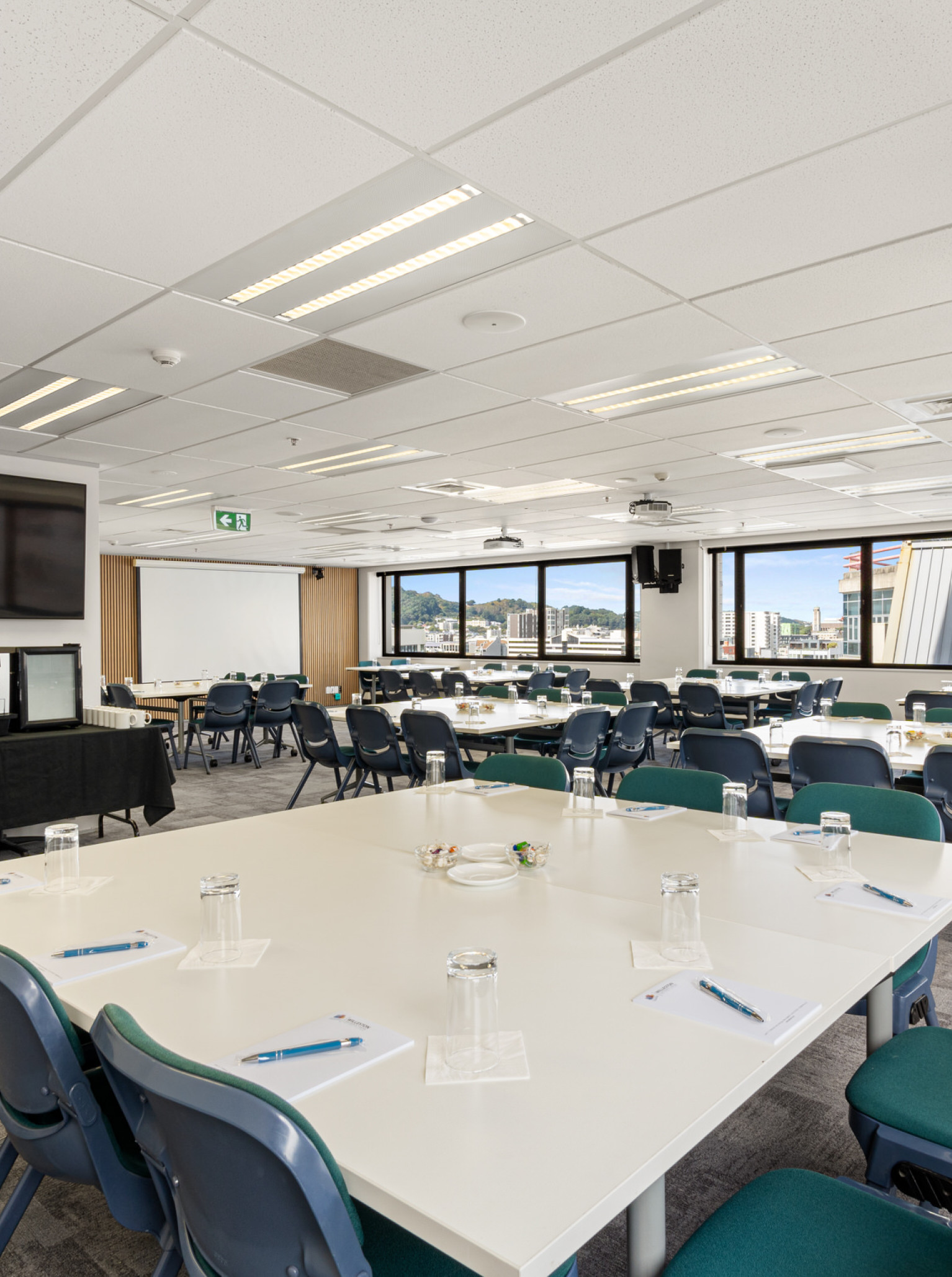 A bright, modern conference room at Willeston Conference Centre, Wellington, offers city views and natural light.
