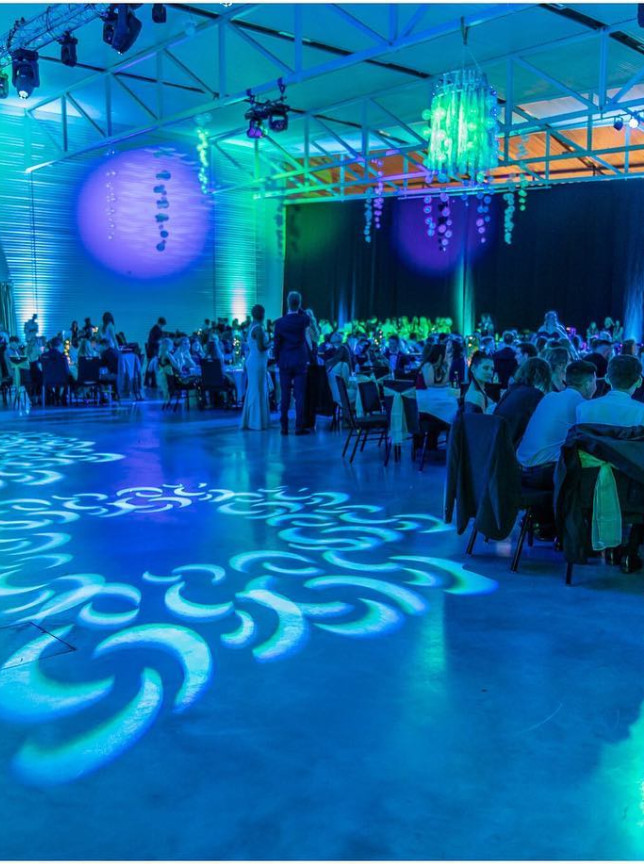 Technical Event Solutions curated this lively Christchurch dinner event with stunning blue and green lighting projections.