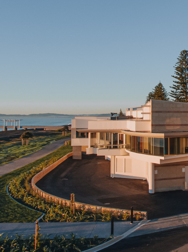 Napier Conferences & Events' modern building along Hawke's Bay's coastline offers stunning ocean views.