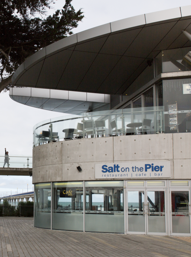Salt on the Pier in Christchurch offers modern pier-side dining with an upper deck providing scenic ocean views.