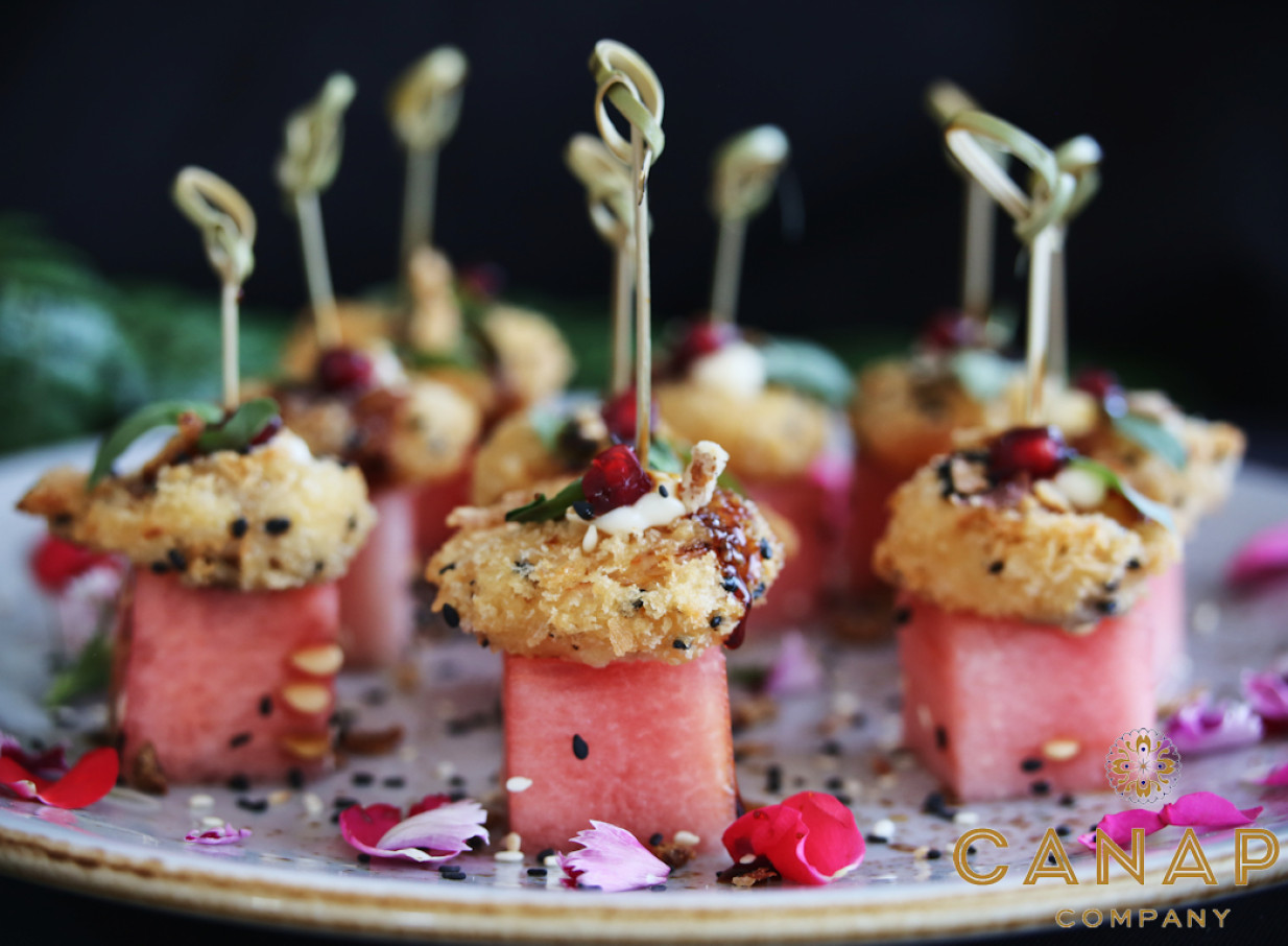 Artfully arranged individual canapés, highlighting the creative catering and design flair of Canapé Company in Wellington.