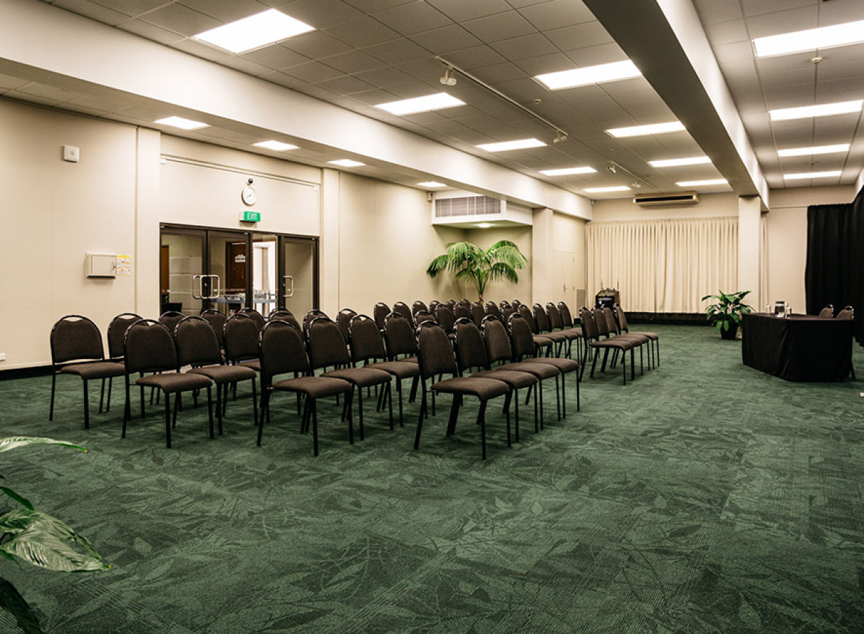 A modern, theatre-style conference room at the versatile Palmy Conference + Function Centre in Palmerston North.