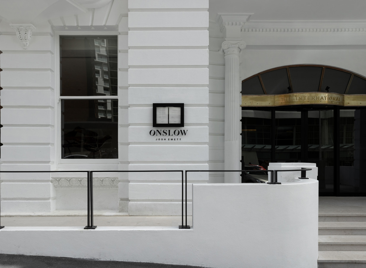 A classic facade marks the sophisticated entrance to Onslow restaurant in Auckland.