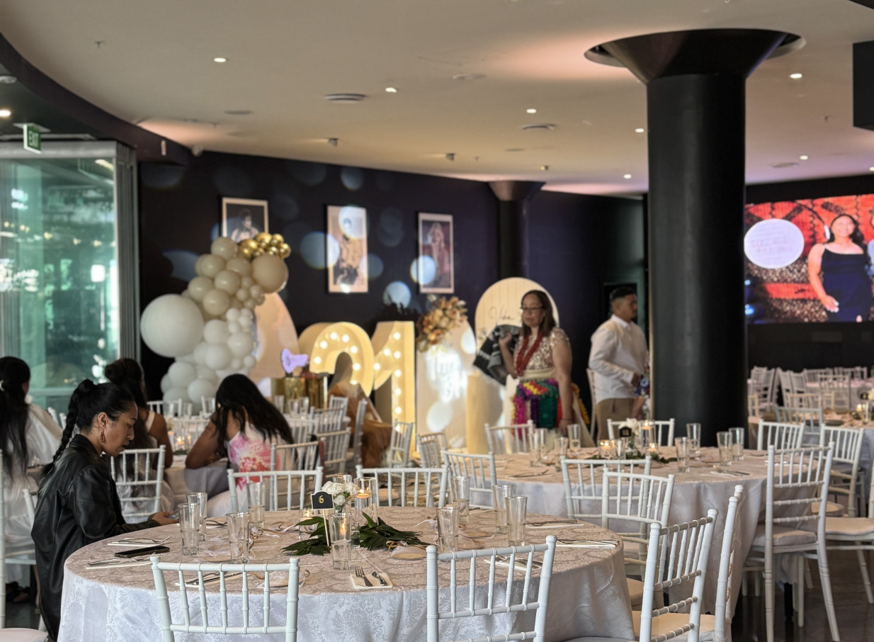 An elegant modern celebration in the open-space dining area of Wharfside Function Centre, Auckland.