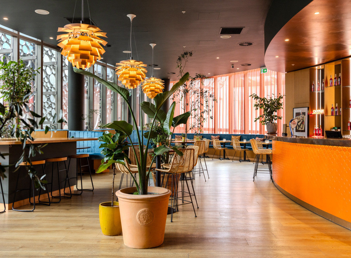 Bar Franco's vibrant, modern Italian bar and dining area in Christchurch features eye-catching decor and rattan seating.