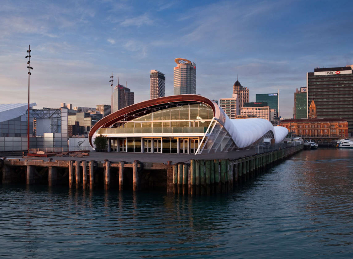 The Cloud, Auckland's modern, cloud-like waterfront event venue, features a distinctive curvaceous design.