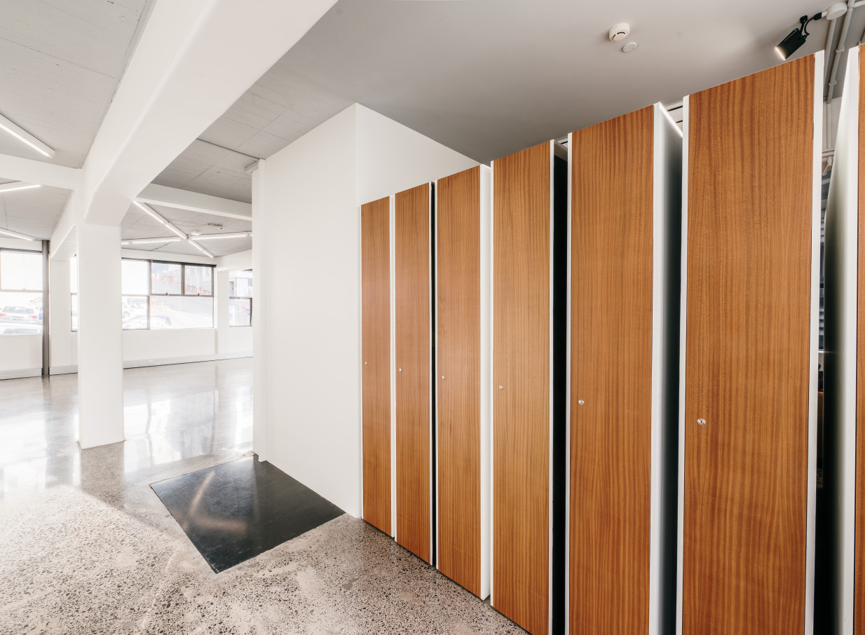 The Tuesday Club's industrial-chic blank canvas gallery in Auckland features polished concrete floors and movable wood walls.