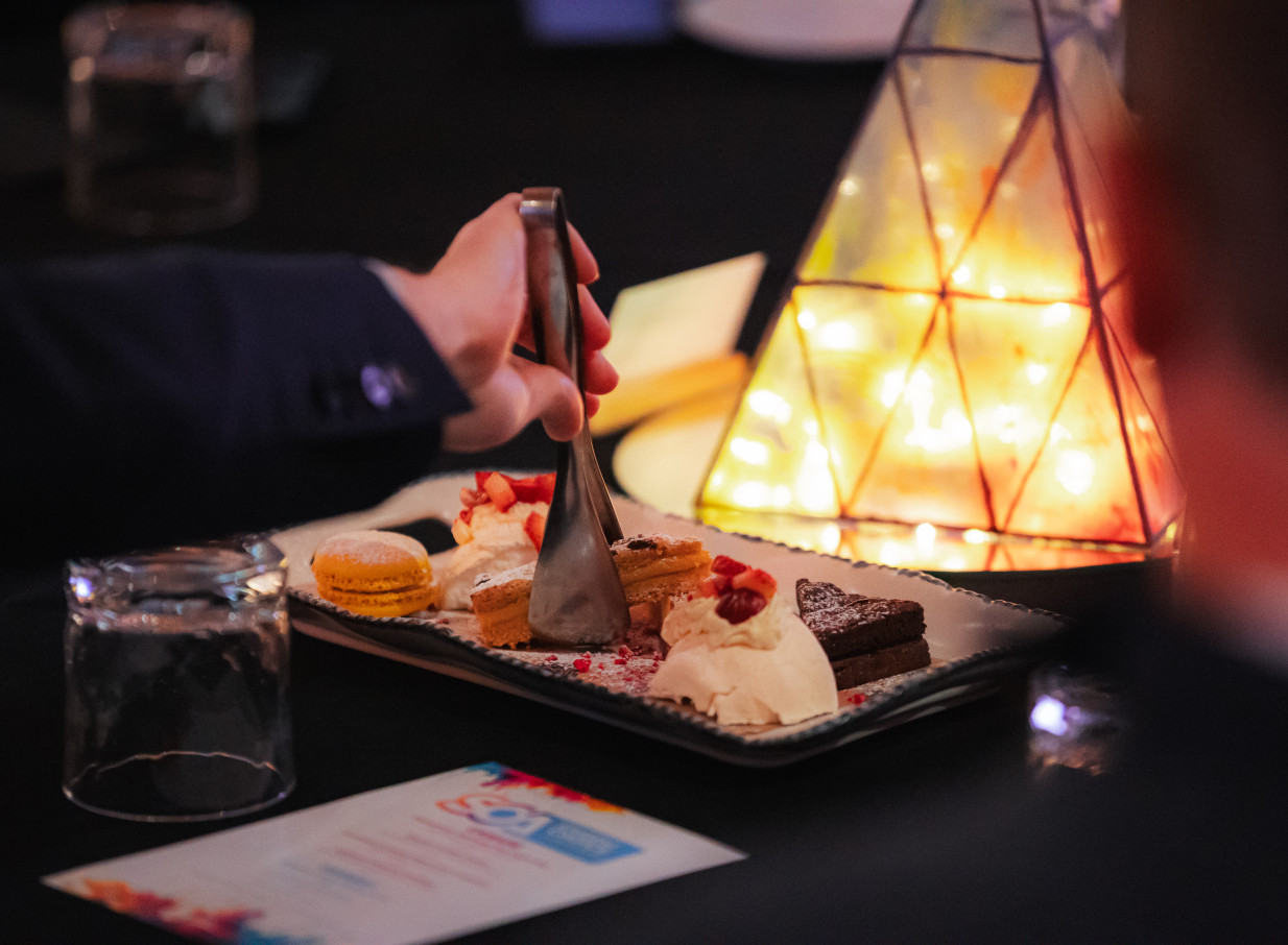 Guests enjoy an elegant dessert selection at Haere-roa, a modern architecturally designed event centre in Christchurch.