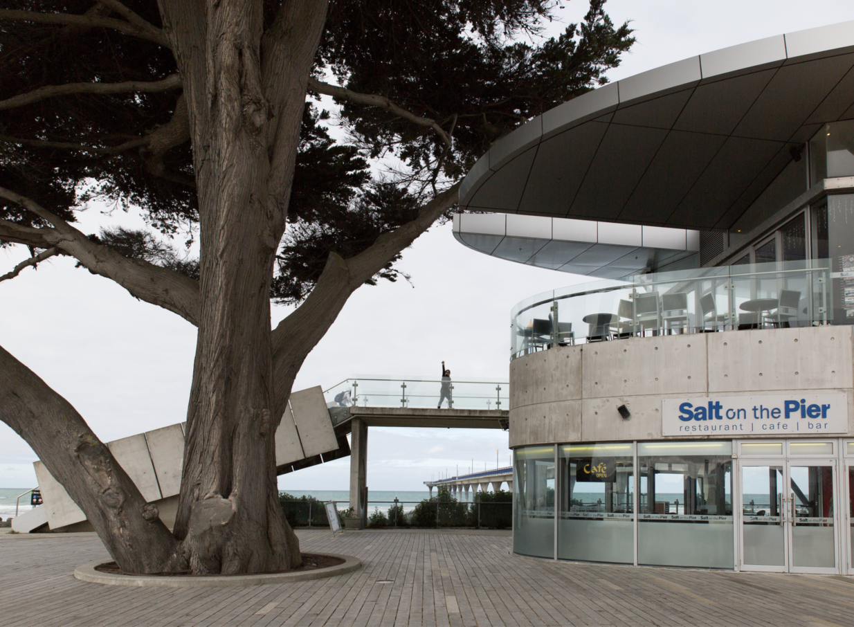 Salt on the Pier in Christchurch offers modern pier-side dining with an upper deck providing scenic ocean views.