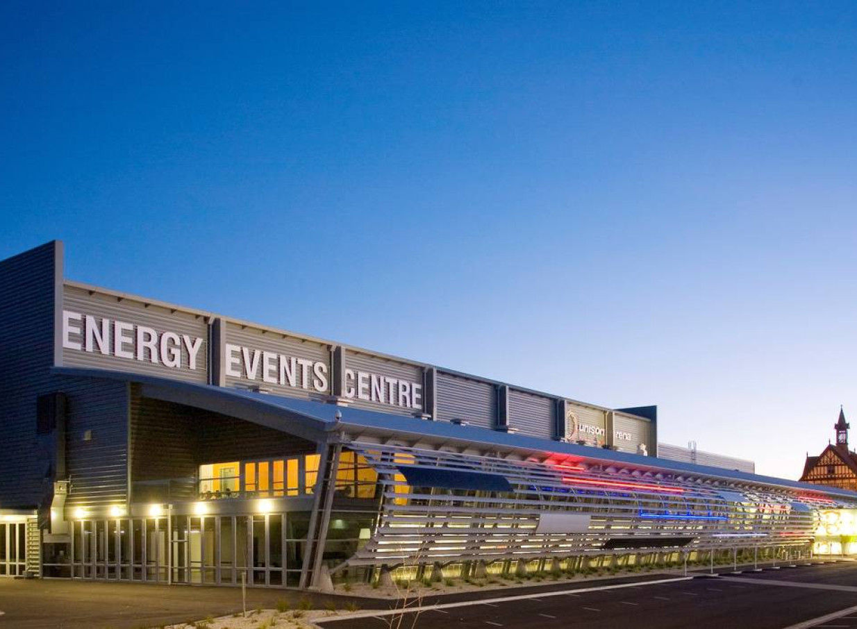 The Energy Events Centre in Rotorua presents a modern, multi-purpose venue with a sleek, contemporary exterior.